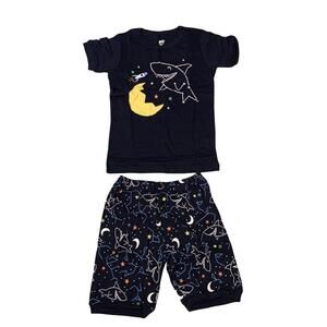 HKfabeao Pajama Set Boys Size 7 Blue Shark Moon Stars 2-Piece Short Sleeve NEW